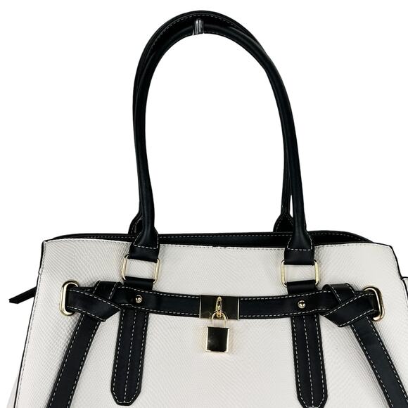 Adrienne Vittadini Madison Avenue Collection Satchel Lock White Black - Picture 12 of 16
